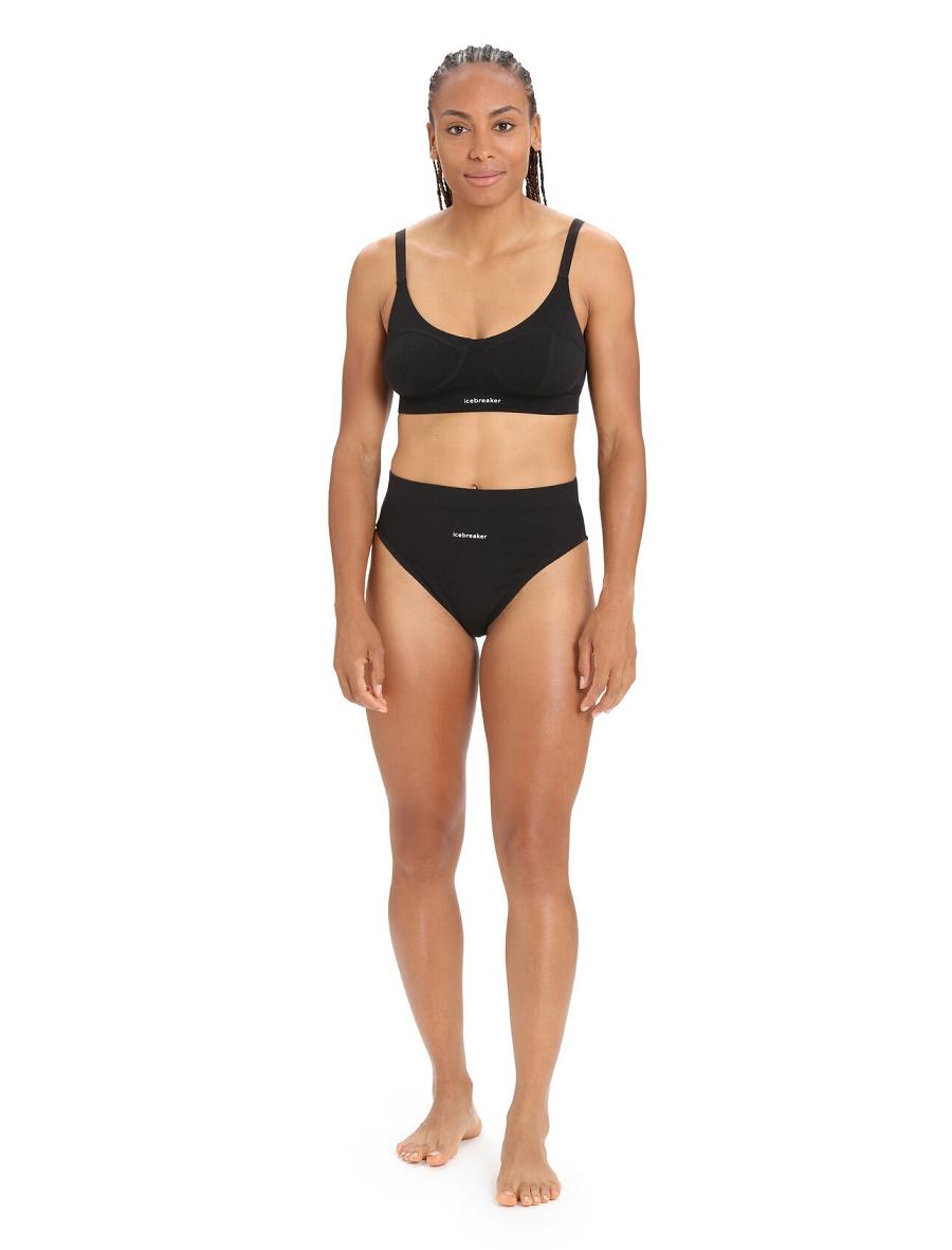 Black Women's Icebreaker Merino Queens Clasp Bra One Piece & Sets | USA 1734BEXC